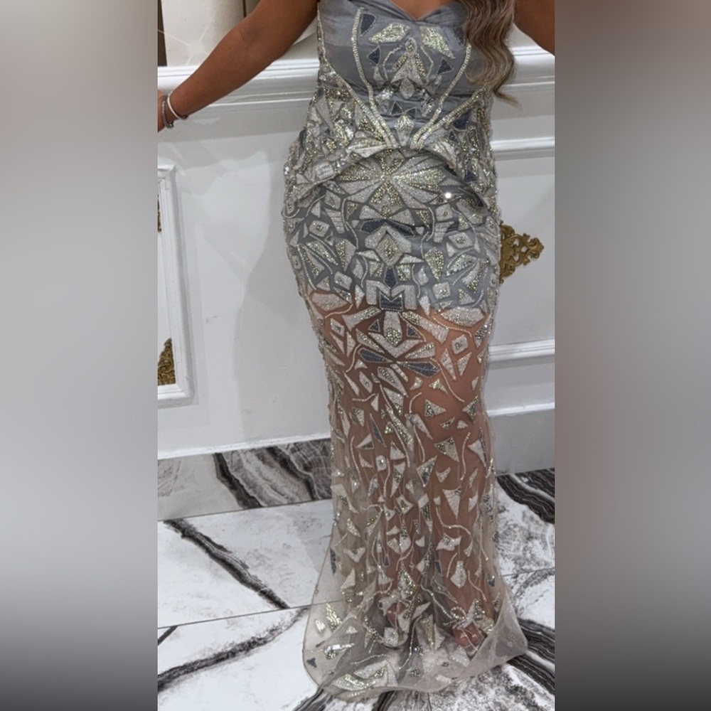 Elegant Silver and Gold Embellished Dress